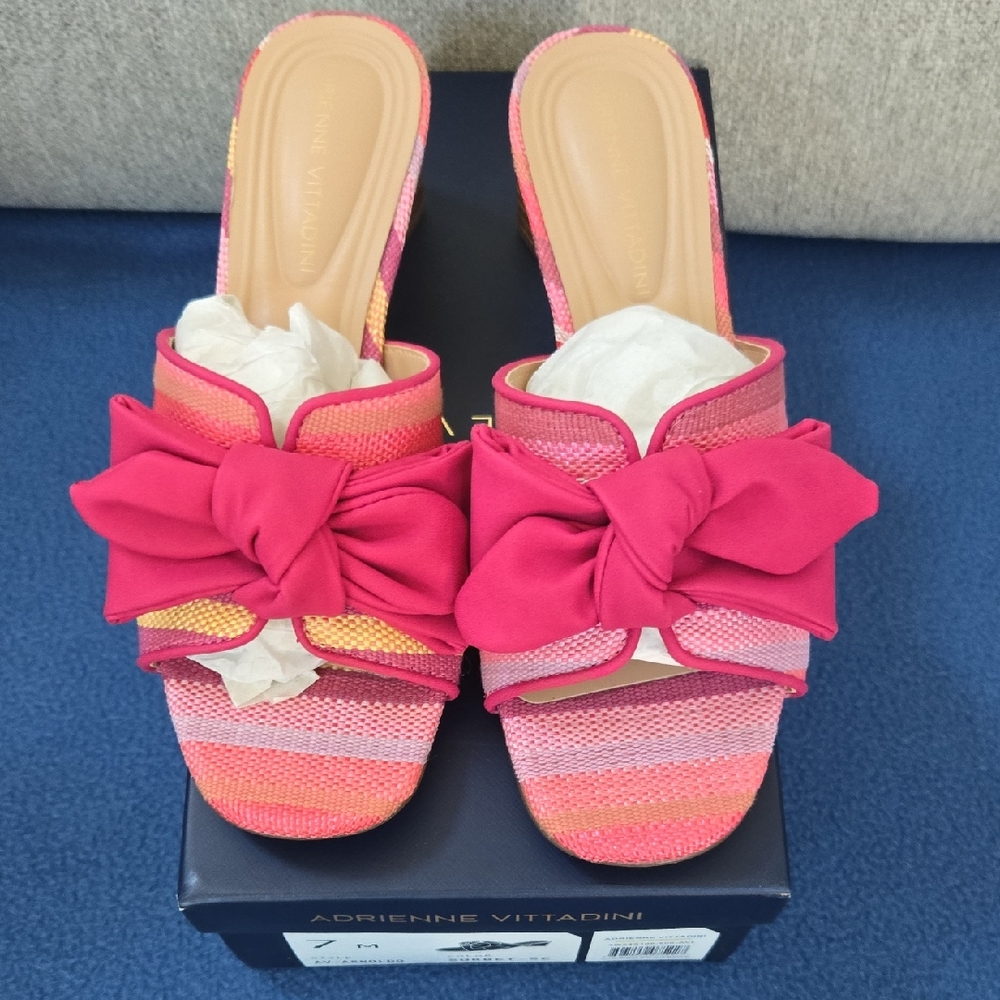 Adrienne Vittadini Pink and Orange Mules with Bow